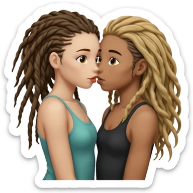 Girl with dreads kissing a girl with body waves hair sticker