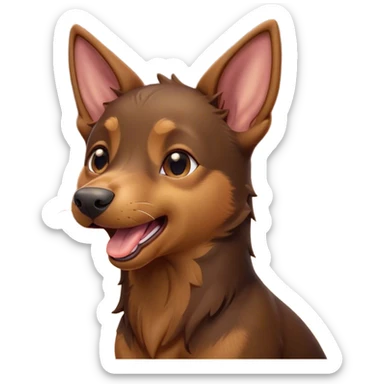 Cinematic Cute Yawning Brown and Tan Kelpie Portrait Emoji, Head tilted slightly with a dramatic, wide-open yawn, showcasing a smooth brown Fur with distinct tan highlights, floppy ears slightly drooping, round warm eyes barely open in drowsy contentment, Simplified yet irresistibly adorable features, highly detailed, glowing with a soft, cozy glow, high shine, relaxed yet expressive, stylized with a touch of whimsy, bright and endearing, soft glowing outline, capturing the essence of a sleepy yet affectionate herder, so drowsy it feels like it could stretch out of the screen and curl up for a nap! sticker