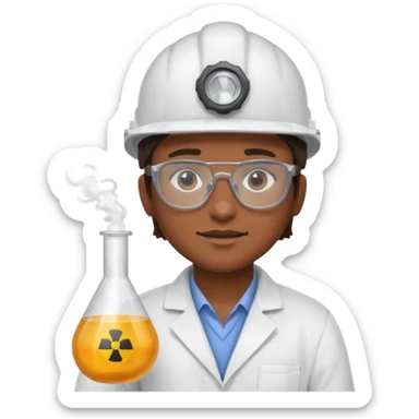 Ingeniera quimica con delantal, casco de seguridad y gafas de seguridad sticker