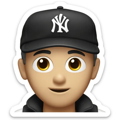 Homme blanc / cheveux courts noir / yeux en amande / viril / mal rasé / casquette yankee noir sticker