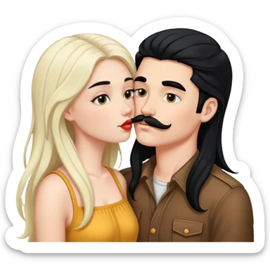 White boy with black mustache kissing white girl with long black hair sticker