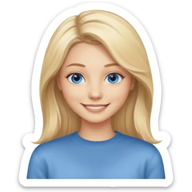 hyper realistic glamourous pale woman, Long blonde balayage hair, smiling, beige sweater & blue eyes sticker