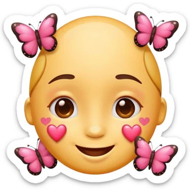 cute emoji face with hearts and butterflies floating around it sticker