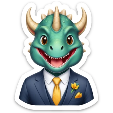 kind face of a triceratops in a suit laughing with tears sticker