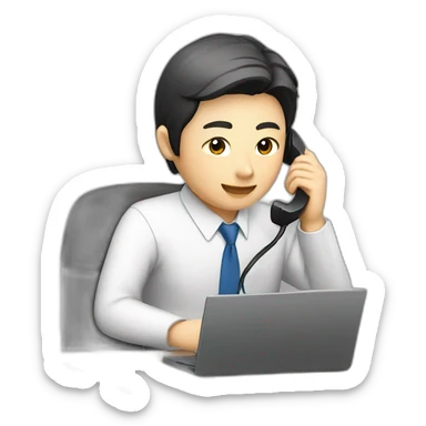 A Japanese office worker answering a phone call and taking notes sticker