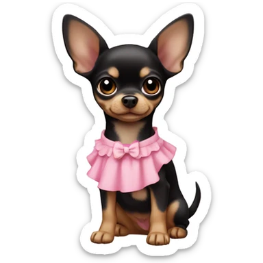 black & tan chihuahua puppy wearing a pink dress sticker