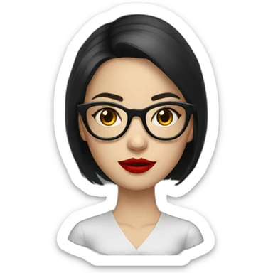 A Russian girl with a dark hairstyle on her shoulders, red lipstick on her lips and glasses for vision sticker