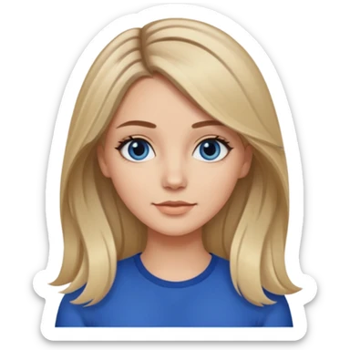 white girl long light brunette / blonder hair girl with darker roots in her hair middle part and dark blue eyes that's not really tan but not pale sticker