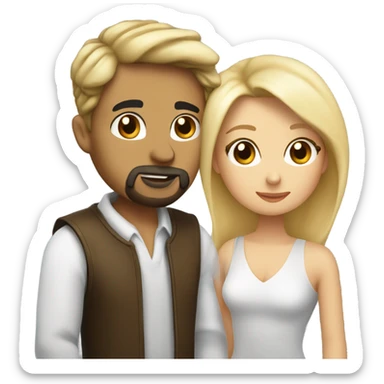 kiss-kiss with a girl who has hair highlights of blonde and brown and she’s white and a guy with a goatee and black hair also white sticker