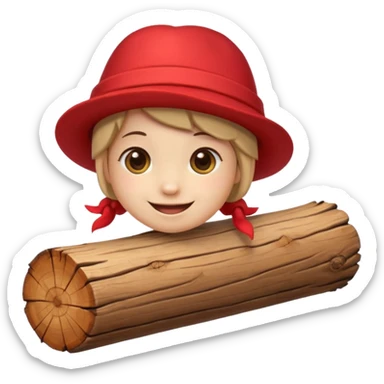 create a small, clean and expressive emoji in the style of Discord emojis, featuring the Catalan ‘Cagatió’ (Tió de Nadal). The emoji should show a cute wooden log with a friendly smiling face, wearing the traditional red ‘barretina’ hat, with small simple legs sticker