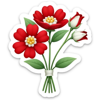 One red flower and one white flower in bouquet sticker