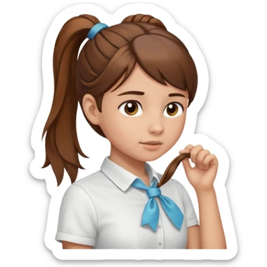 Normal skinned, tiny nosed, brown haired girl with Tying a ponytail sticker