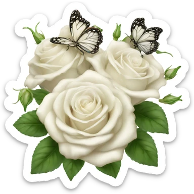 white roses bouquet with butterflies, fairy core sticker