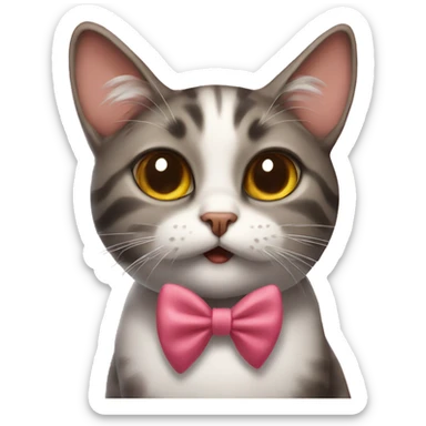 A cat with a bow sending kisses sticker