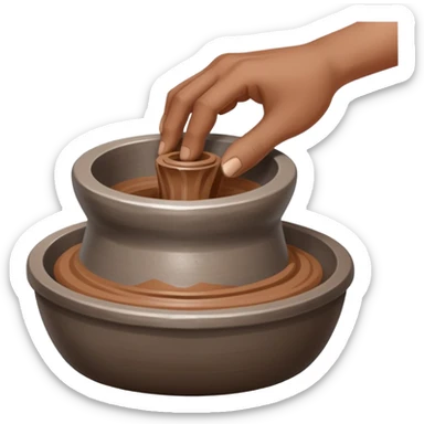 single hand scooping a mound of clay on a silver pottery wheel sticker