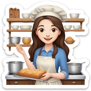 beautiful pale brunette girl with long hair baking sticker