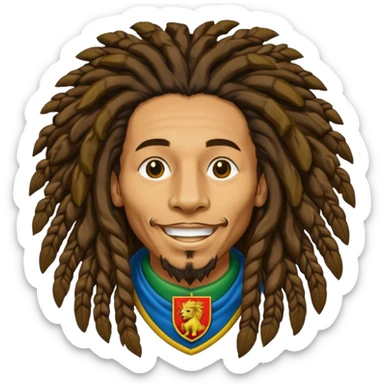 very realistic Bob Marley with gigantic dread locks in form heraldic crest with lion sticker