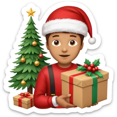 create a realistic emoji of a logistic woker under a christmas tree sticker