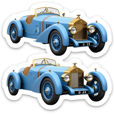  1949 luxury racing Mandalorian Rolls Royce lowered powerful 4 cylinder engined racing car with advanced rugged 4 wheel independent suspension, power steering, disc brakes and small leather covered steering wheel  sticker