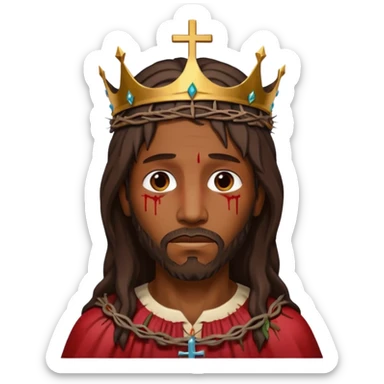 African American Jesus Christ bleeding hanging on wooden cross with crown of thorns on his head sticker