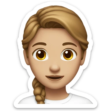 A girl with medium light brown hair with brown eyes and a white long sleeve shirt sticker