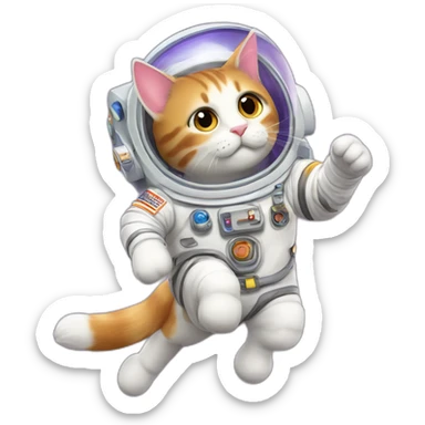 gato casi blanco astronauta cabalgando en un unicornio sticker