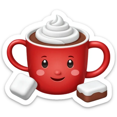 red mug of hot chocolate with marshmallows sticker