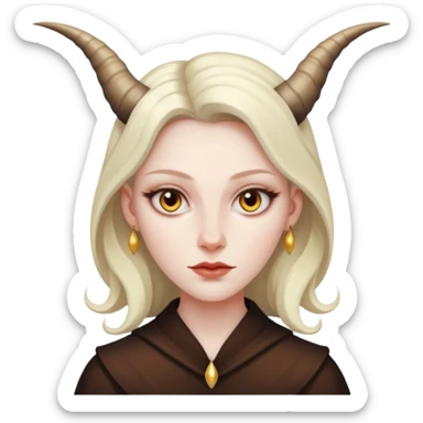 Woman with subtle horns, smooth skin and sharp gaze, divine corruption sticker