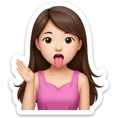 asian girl with long brown hair and fair skin wearing pink dress sticking tongue out sticker