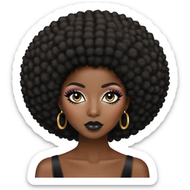 dark skin baddie,pretty makeup, black eyeliner, afro hair sticker