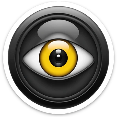 Minimalist emoji-style sticker of a black surveillance camera lens with a demonic eye inside, grayscale, with the words “ALWAYS WATCHING” below

 sticker