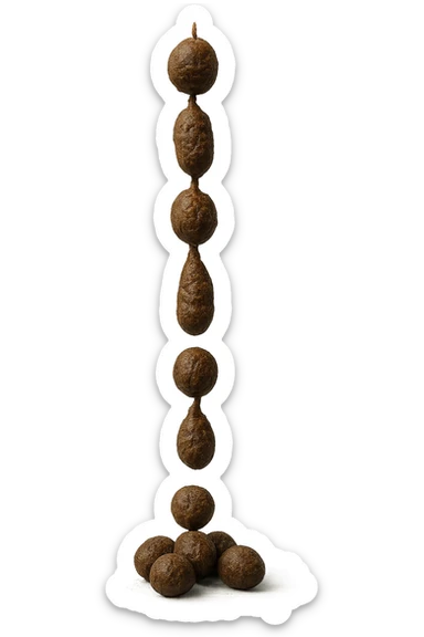 FECI DI ANIMALE A PALLINE UN PO' ALLUNGATE CADONO DALL'ALTO VERTICALMENTE, IPERREALISTICO 4K sticker