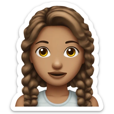 girl with brown hair indoors ￼ add fake eyelashes sticker