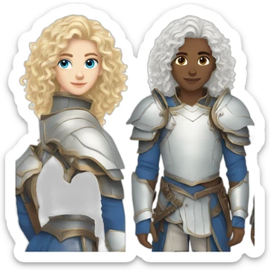 white androgynous guy white long curly hair armor blue eyes sticker