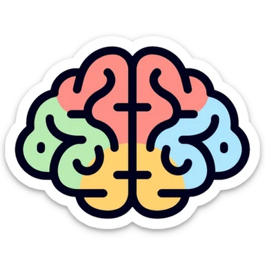 brain with psychology symbols, representing psychiatry and mental health sticker
