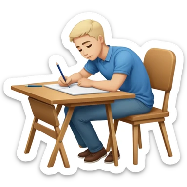 A man is lying on the table and drawing, leaning forward, but the chair is only halfway seated sticker