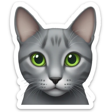 Grey cat with white spot on chest with green eyes sticker