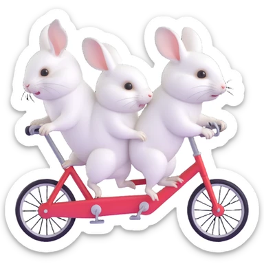 two fluffy white chinchillas pedaling a tandem bike, charming and lighthearted sticker