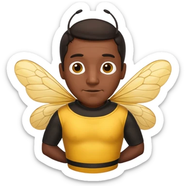 cabeza de señor mexicano, viejo, agregale un cuerpo de abeja, el pelo del señor hazlo oscuro,haz que el cuerpo sea de abeja y la acabeza del señor, cuerpo de abeja real sticker