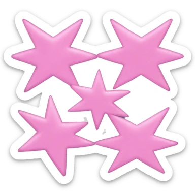 Three small pink , 4-pointed stars grouped together. The stars have a slightly elongated shape, giving them a twinkling effect. They vary in size, with the largest star in the center and two smaller stars on either side.  sticker