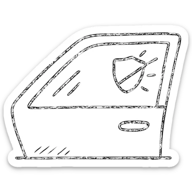 hand-drawn outlined icon of luxury car side window, dark gradient, small shield or blocked sunbeam, subtle shading, clean and modern sticker