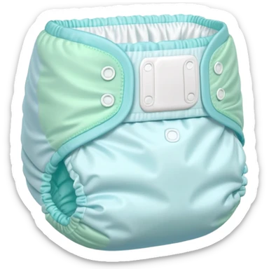single disposable baby diaper, slightly curved and puffed, soft white material with light pastel blue or green edges, elastic leg bands, folded sides, no baby or extras, soft lighting, subtle shadows, emoji scale sticker