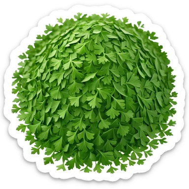 loose scatter of finely chopped dried parsley leaves with flat jagged shapes and soft matte texture, color ranges from bright to muted green, slight curl and crispness suggesting freshness preserved, no jar spoon or extras, just the herb, soft lighting, subtle shadows, emoji scale sticker