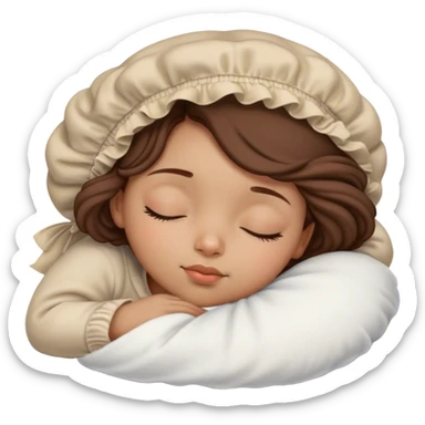 Light skinned girl with coily brown hair ghat matches her skin tone, sleeping with a bonnet on but a lil hair is out  sticker