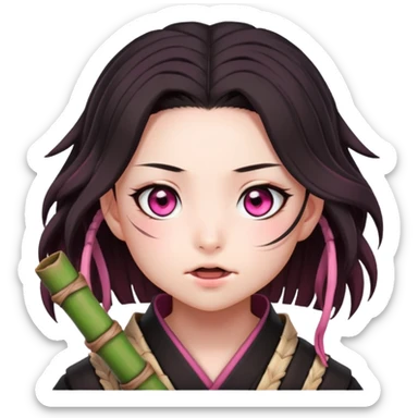 cute Nezuko from Demon Slayer with bamboo muzzle in her mouth and pink eyes sticker