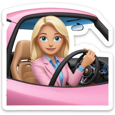 Pink porsche taycan with blonde with blue eyes driving it sticker