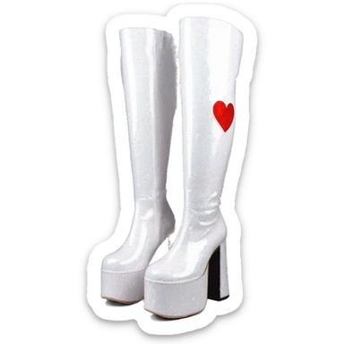 glittery white platform knee high gogo boot with heart on side sticker