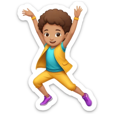 child dancing joyfully, colorful and energetic sticker