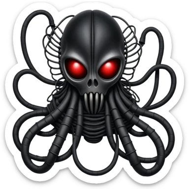 organic black wires merging into a monstrous creature, draped in black rags and bondage, Giger-esque sticker