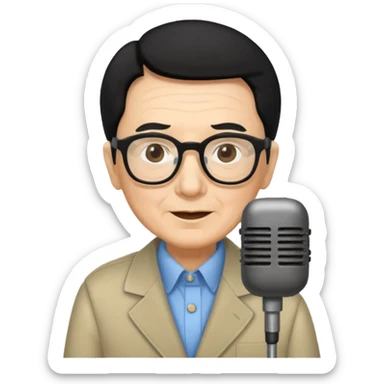 Un locutor de radio,edad avanzada,  pelo negro, con gafas, sticker